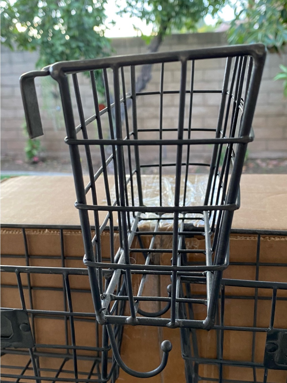 Set of 3 Industrial Black Metal Wire Baskets with Hooks - Picture 2 of 2